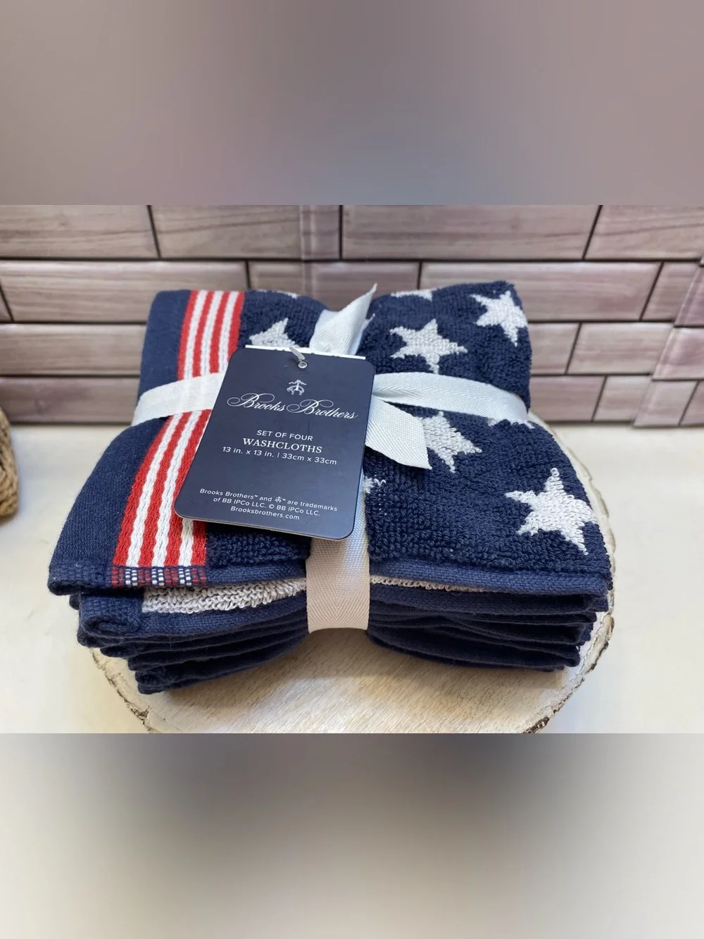 Brooks Brothers ❤️(4) Americana star Pattern Washcloths 13x13” New